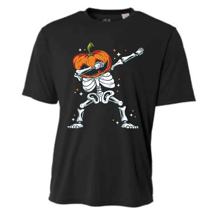 Dabbing Skeleton With Pumpkin Head Jack O Lantern Dab Cute Gift Cooling Performance Crew T-Shirt