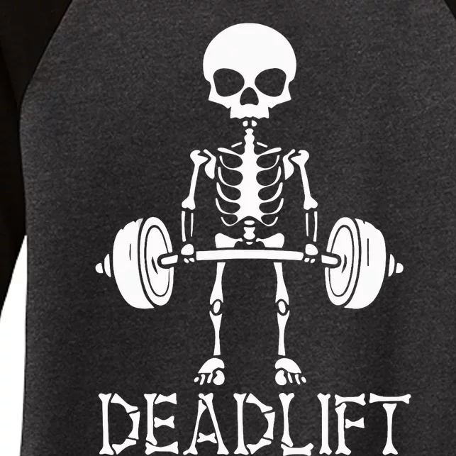 Deadlift Skeleton Workout Bodybuilding Gym Funny Skull Women's Tri-Blend 3/4-Sleeve Raglan Shirt