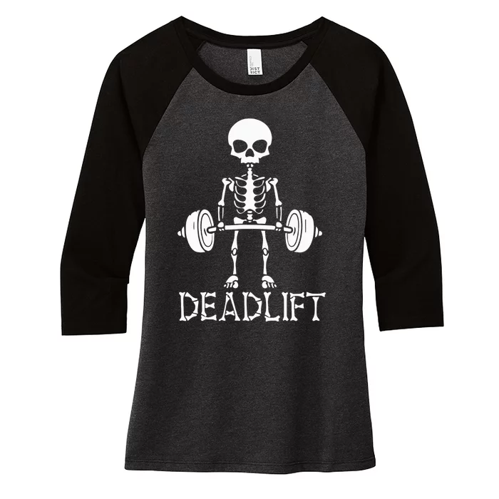 Deadlift Skeleton Workout Bodybuilding Gym Funny Skull Women's Tri-Blend 3/4-Sleeve Raglan Shirt