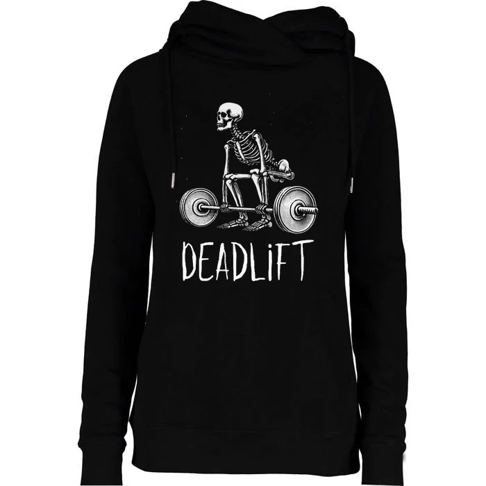 Deadlift Skeleton Workout Halloween Weight Lifting Fitness Womens Funnel Neck Pullover Hood