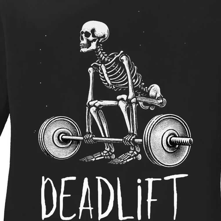 Deadlift Skeleton Workout Halloween Weight Lifting Fitness Ladies Long Sleeve Shirt