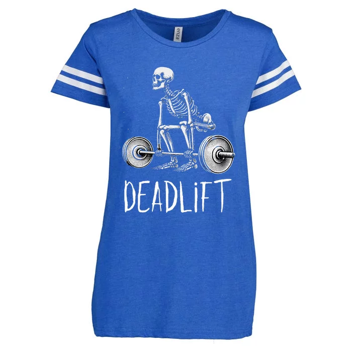 Deadlift Skeleton Workout Halloween Weight Lifting Fitness Enza Ladies Jersey Football T-Shirt