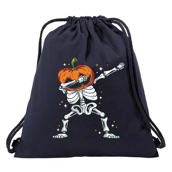 Dabbing Skeleton With Pumpkin Head Jack O Lantern Dab Gift Drawstring Bag