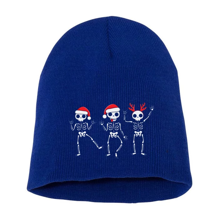 Dancing Skeleton With Santa Hats Funny Family Xmas Cool Gift Short Acrylic Beanie