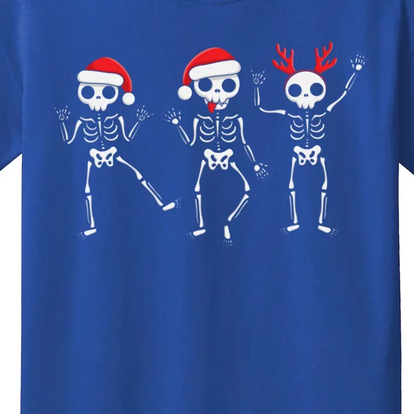 Dancing Skeleton With Santa Hats Funny Family Xmas Cool Gift Kids T-Shirt