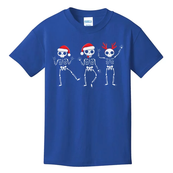 Dancing Skeleton With Santa Hats Funny Family Xmas Cool Gift Kids T-Shirt