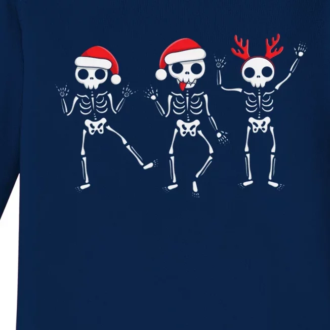 Dancing Skeleton With Santa Hats Funny Family Xmas Cool Gift Baby Long Sleeve Bodysuit