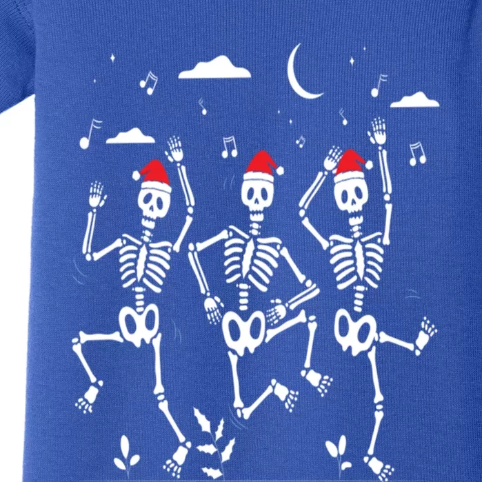 Dancing Skeletons With Xmas Santa Hats Christmas Scary Meaningful Gift Baby Bodysuit