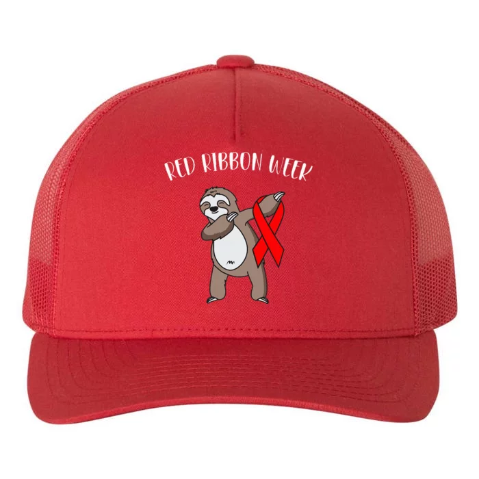 Dabbing Sloth We Wear Red For Red Ribbon Week Awareness Yupoong Adult 5-Panel Trucker Hat