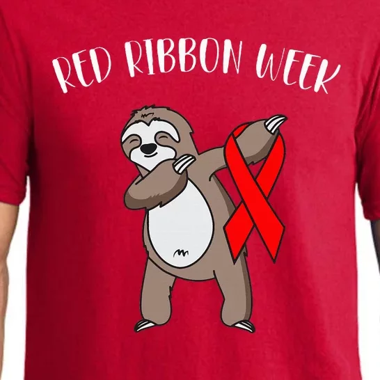 Dabbing Sloth We Wear Red For Red Ribbon Week Awareness Pajama Set