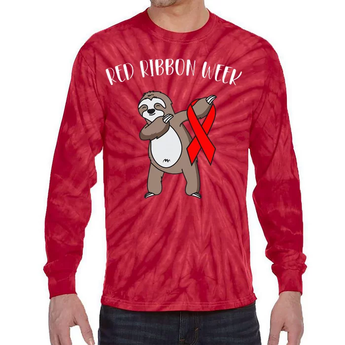 Dabbing Sloth We Wear Red For Red Ribbon Week Awareness Tie-Dye Long Sleeve Shirt