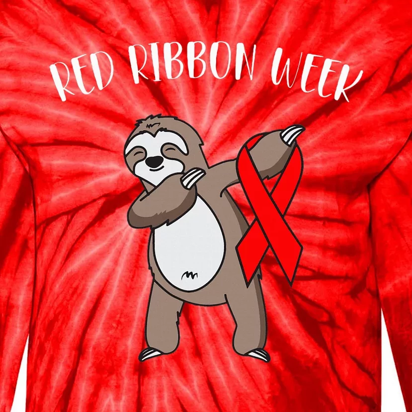 Dabbing Sloth We Wear Red For Red Ribbon Week Awareness Tie-Dye Long Sleeve Shirt