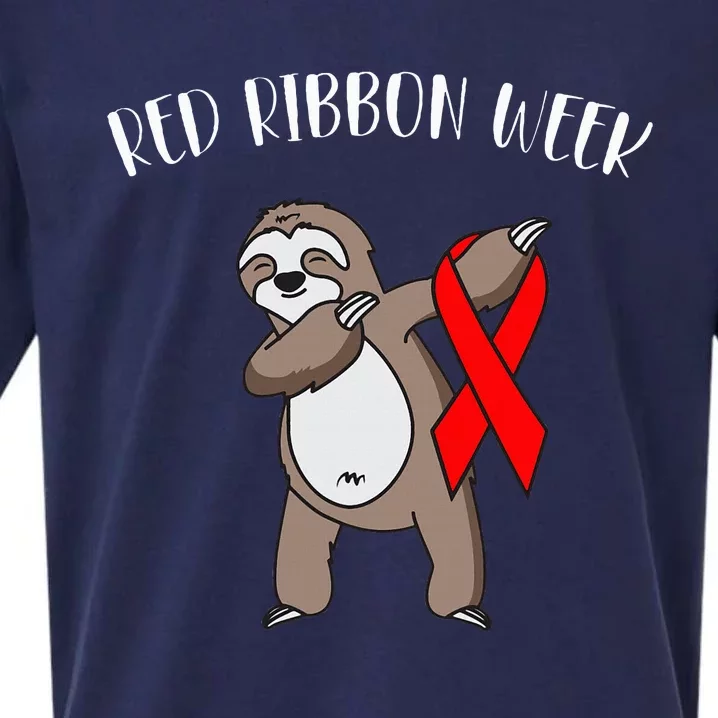 Dabbing Sloth We Wear Red For Red Ribbon Week Awareness Sueded Cloud Jersey T-Shirt