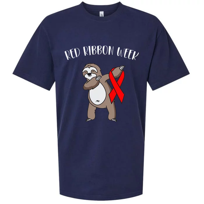 Dabbing Sloth We Wear Red For Red Ribbon Week Awareness Sueded Cloud Jersey T-Shirt