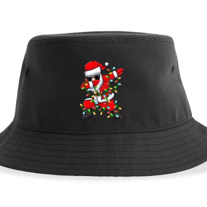 Dabbing Santa Xmas Lights Gifts Kids Girls Christmas Sustainable Bucket Hat