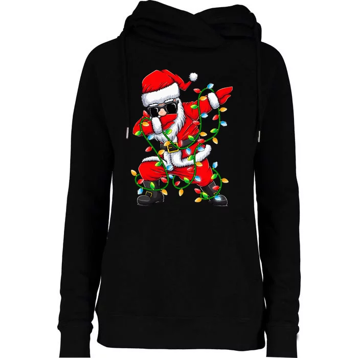 Dabbing Santa Xmas Lights Gifts Kids Girls Christmas Womens Funnel Neck Pullover Hood