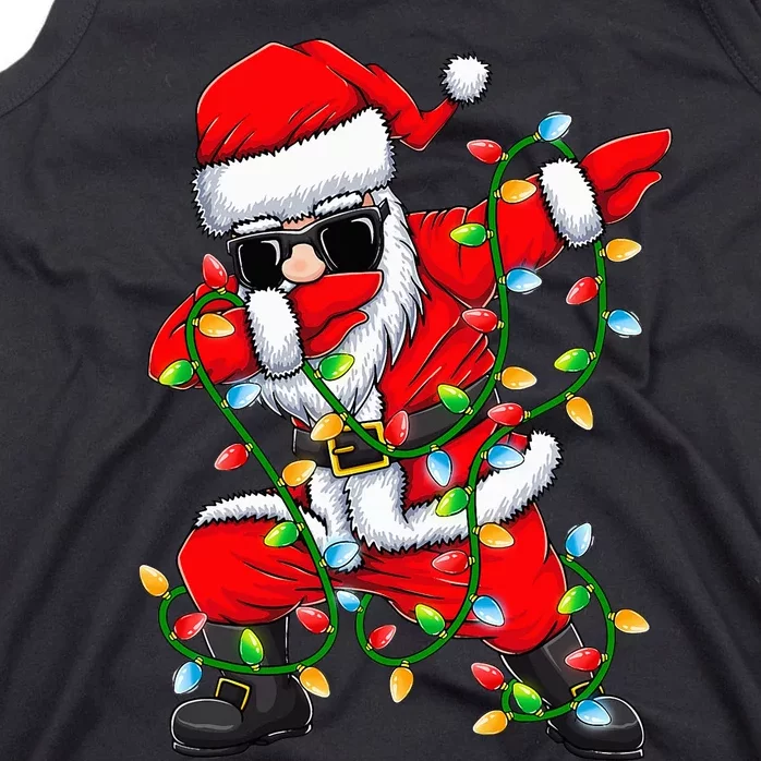 Dabbing Santa Xmas Lights Gifts Kids Girls Christmas Tank Top