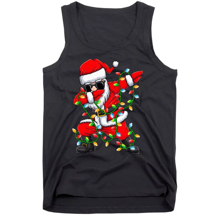 Dabbing Santa Xmas Lights Gifts Kids Girls Christmas Tank Top