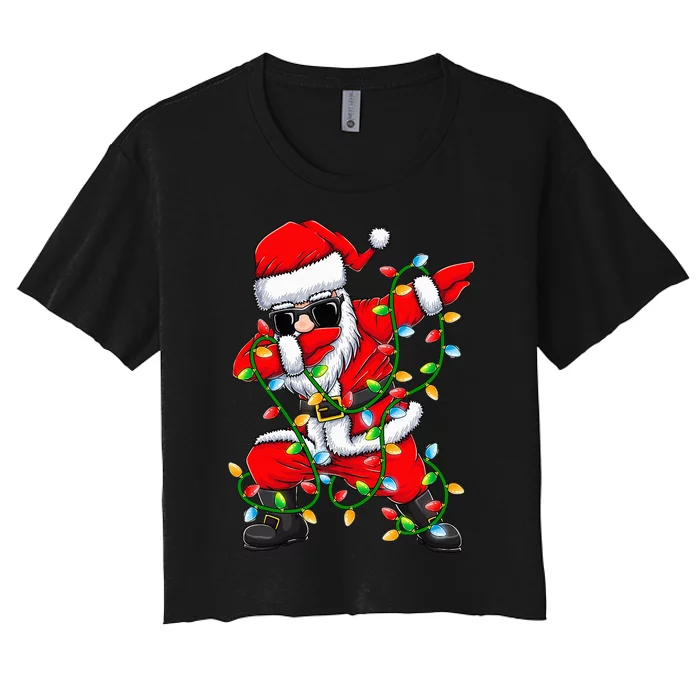 Dabbing Santa Xmas Lights Gifts Kids Girls Christmas Women's Crop Top Tee