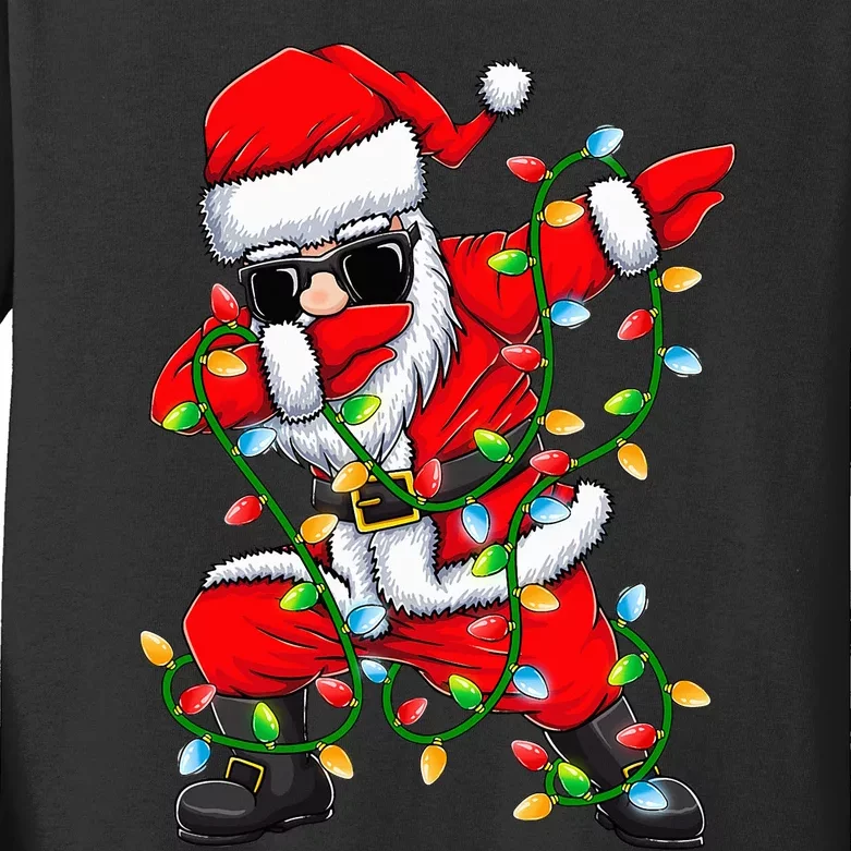 Dabbing Santa Xmas Lights Gifts Kids Girls Christmas Kids Long Sleeve Shirt