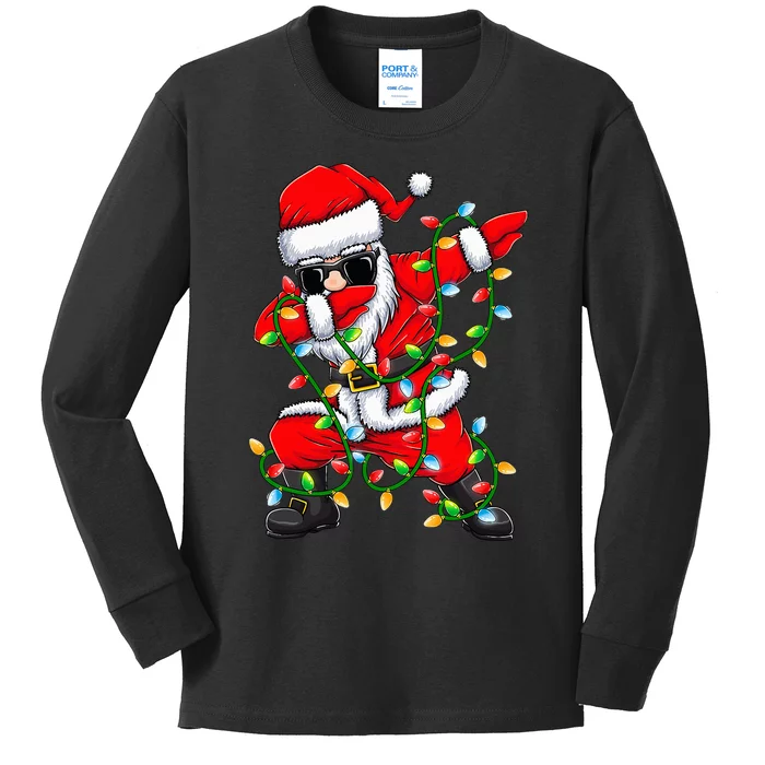 Dabbing Santa Xmas Lights Gifts Kids Girls Christmas Kids Long Sleeve Shirt