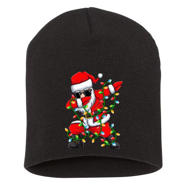 Dabbing Santa Xmas Lights Gifts Kids Girls Christmas Short Acrylic Beanie