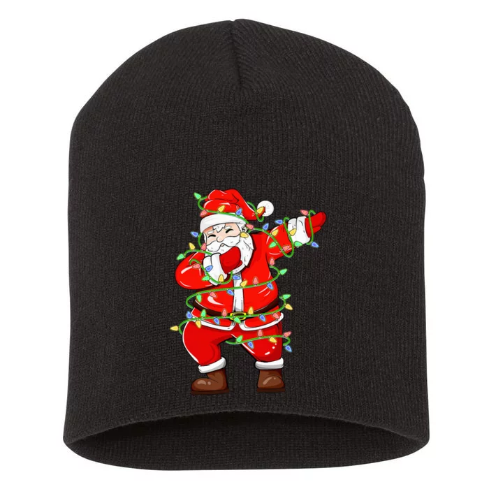 Dabbing Santa Xmas Lights Funny Christmas Short Acrylic Beanie