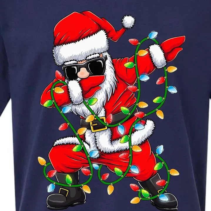 Dabbing Santa Xmas Lights Christmas Sueded Cloud Jersey T-Shirt