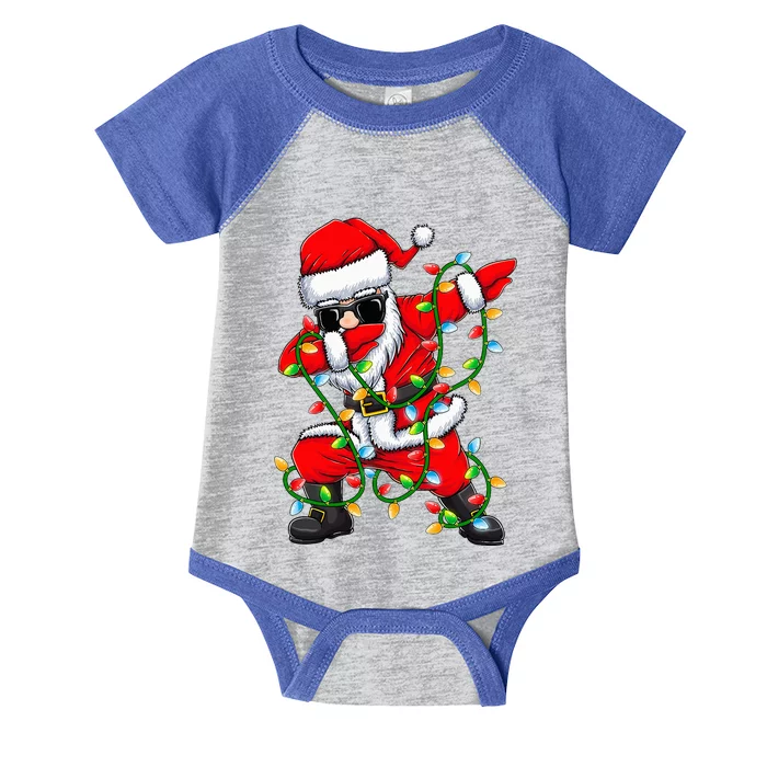 Dabbing Santa Xmas Lights Gifts Christmas Infant Baby Jersey Bodysuit