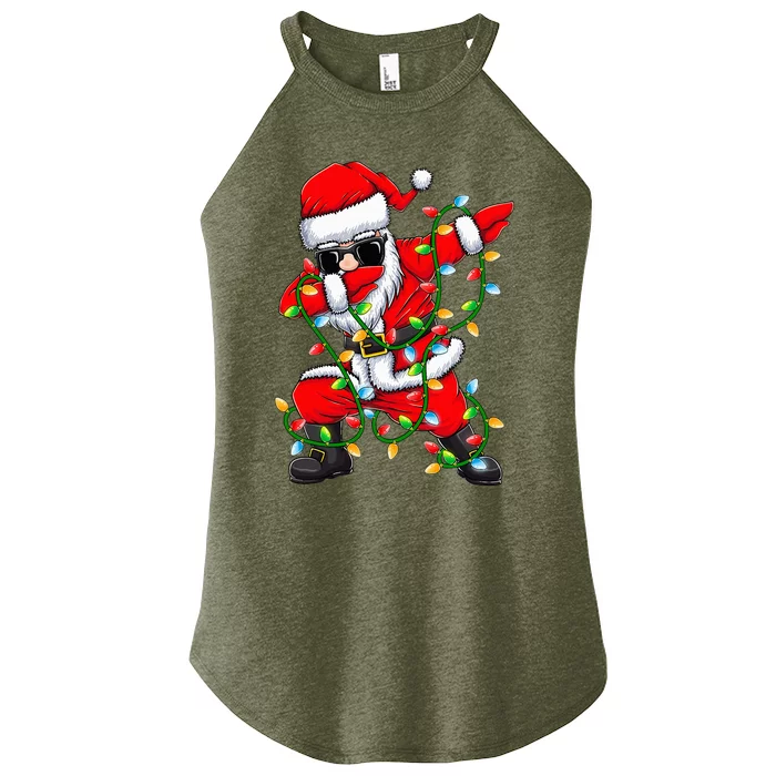 Dabbing Santa Xmas Lights Gifts Christmas Women’s Perfect Tri Rocker Tank