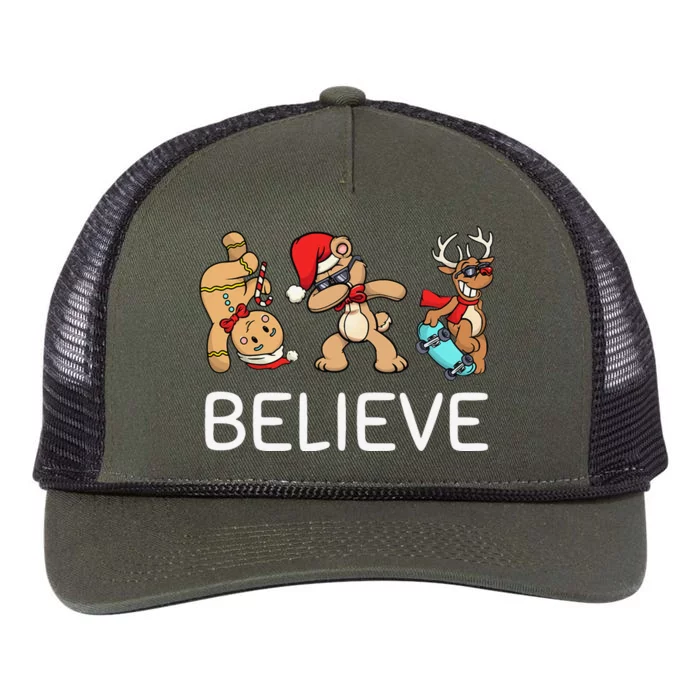 Dabbing Santa Xmas For Believe Christmas Retro Rope Trucker Hat Cap