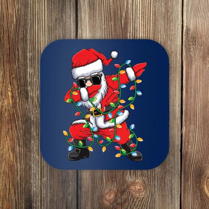 Dabbing Santa Xmas Lights Christmas Coaster