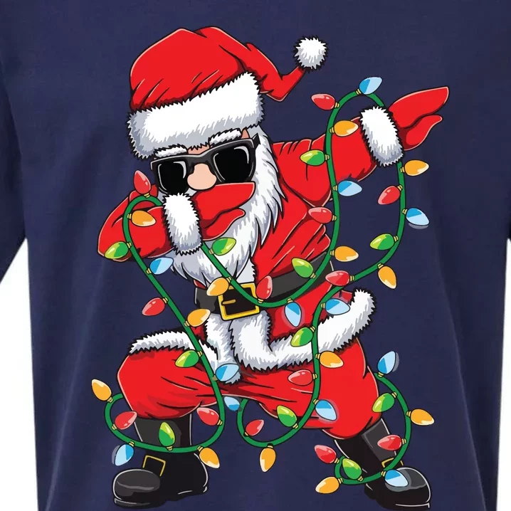 Dabbing Santa Xmas Lights Christmas Sueded Cloud Jersey T-Shirt