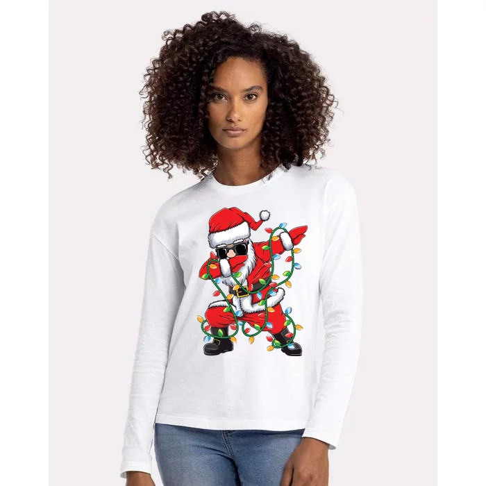 Dabbing Santa Xmas Lights Christmas Womens Cotton Relaxed Long Sleeve T-Shirt