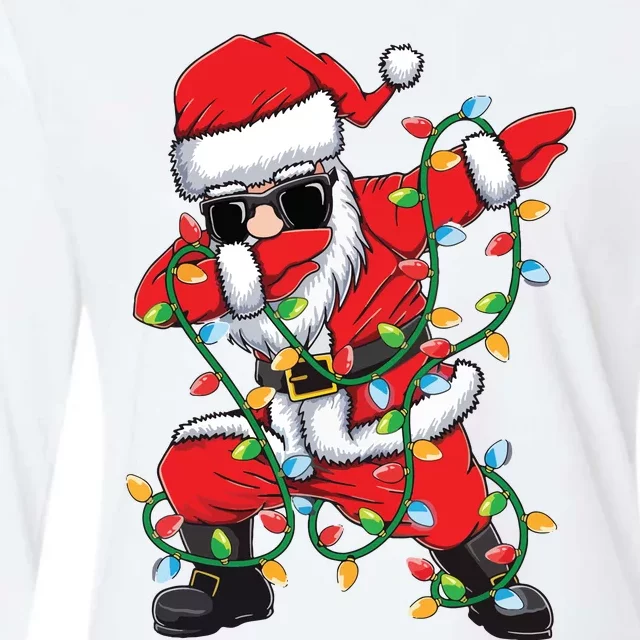 Dabbing Santa Xmas Lights Christmas Womens Cotton Relaxed Long Sleeve T-Shirt