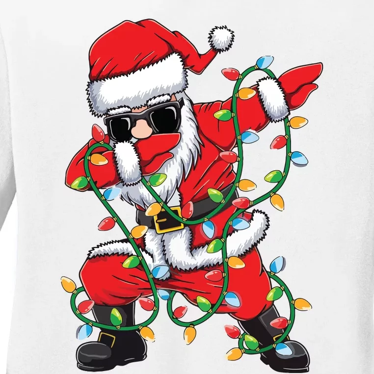 Dabbing Santa Xmas Lights Christmas Ladies Long Sleeve Shirt