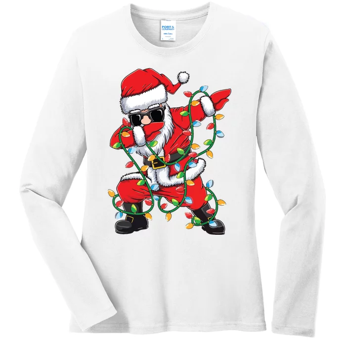 Dabbing Santa Xmas Lights Christmas Ladies Long Sleeve Shirt