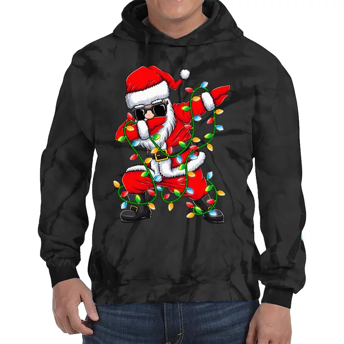 Dabbing Santa Xmas Lights Gifts Christmas Tie Dye Hoodie