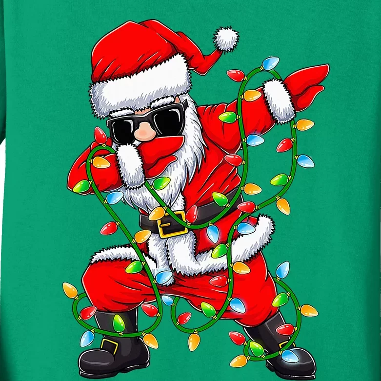 Dabbing Santa Xmas Lights Christmas Gifts Kids Long Sleeve Shirt