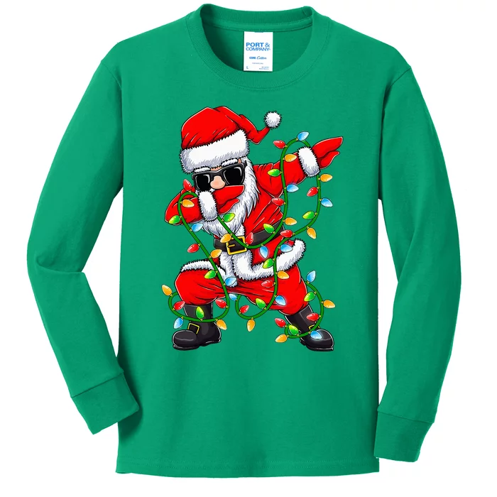 Dabbing Santa Xmas Lights Christmas Gifts Kids Long Sleeve Shirt