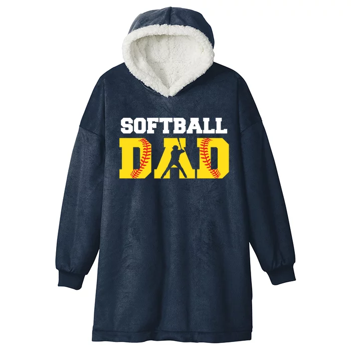 Dad Softball Yellow Softball Dad Meaningful Gift Hooded Wearable Blanket