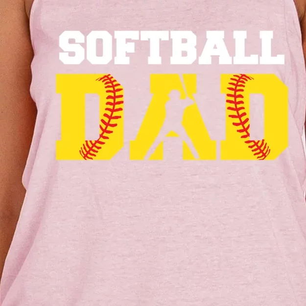 Dad Softball Yellow Softball Dad Meaningful Gift Women's Knotted Racerback Tank