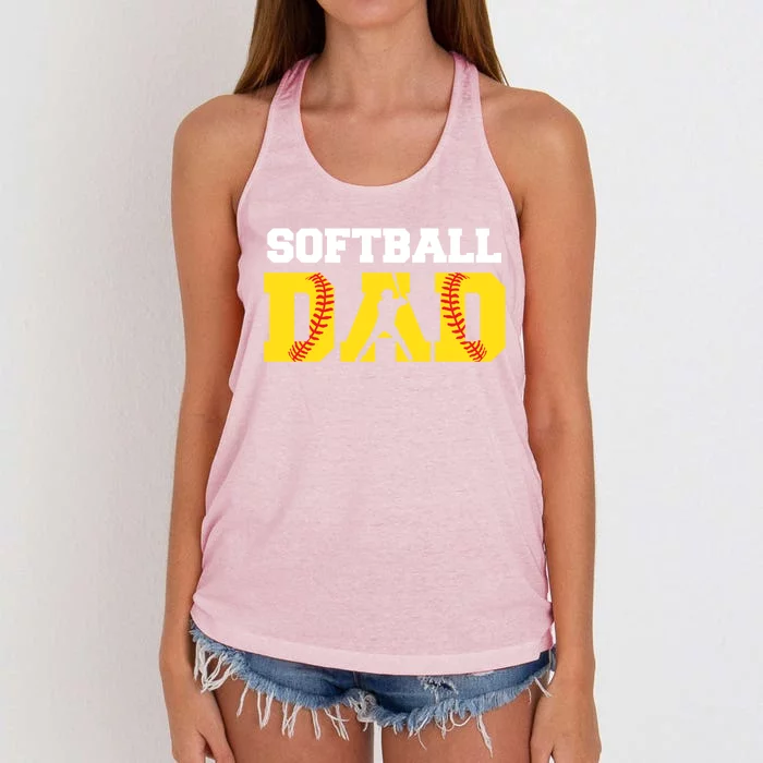 Dad Softball Yellow Softball Dad Meaningful Gift Women's Knotted Racerback Tank