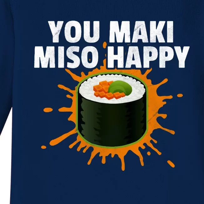 Distressed Sushi You Maki Miso Happy Funny Sushi Lover Gift Baby Long Sleeve Bodysuit