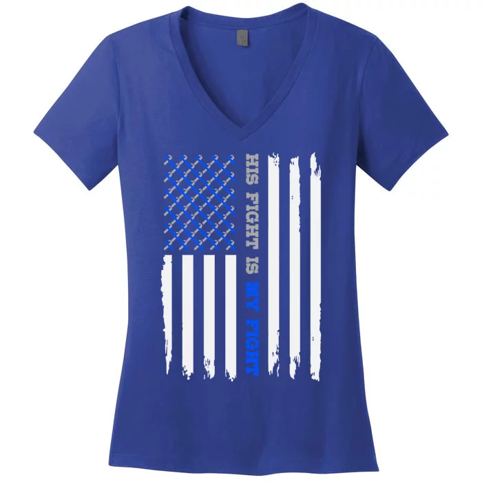 Diabetes Type 1 American Flag His Fight Is My Fight Gift Women's V-Neck T-Shirt