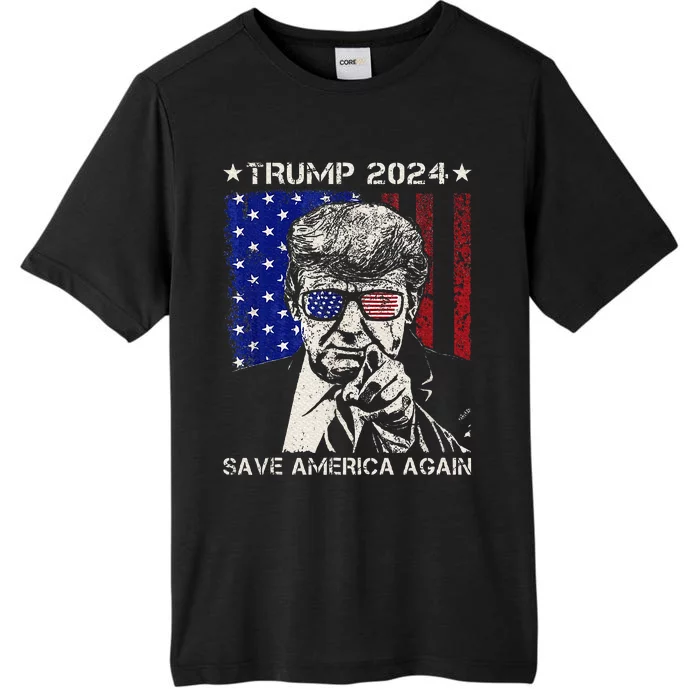 Donald Trump 2024 Save America Again American Flag ChromaSoft Performance T-Shirt