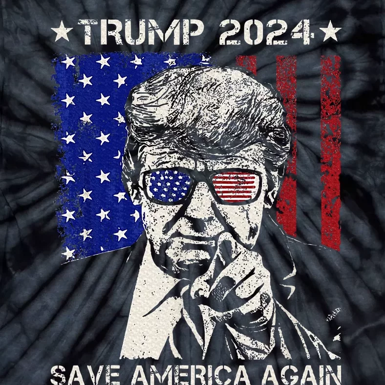 Donald Trump 2024 Save America Again American Flag Tie-Dye T-Shirt