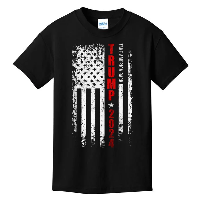 Donald Trump 2024 Take America Back American Flag Kids T-Shirt