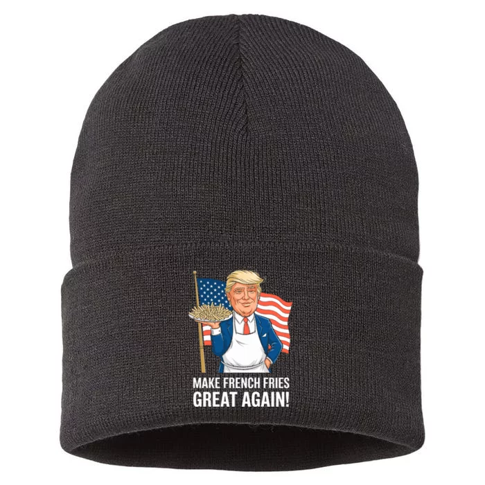 Donald Trump 2024 French Fry Make French Fries Great Again 2024 Magadonalds Sustainable Knit Beanie