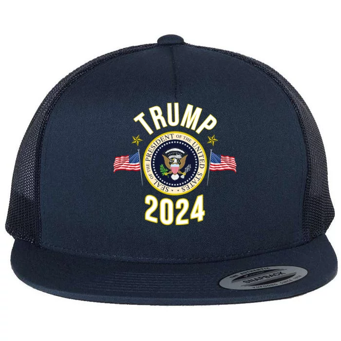 Donald Trump 2024 Presidential Seal Flat Bill Trucker Hat